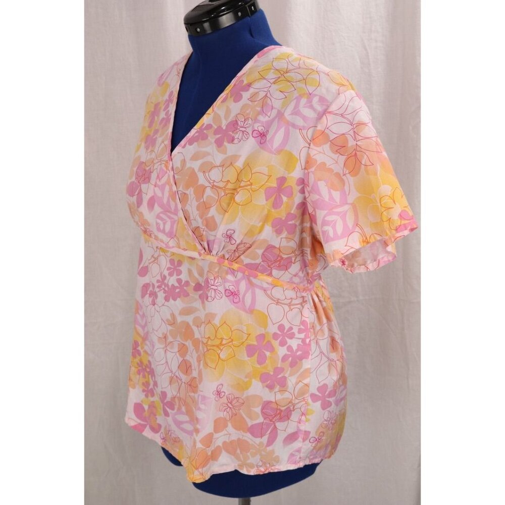 Landau Women's XL Medical Uniform Scrub Top Pink Orange Floral Tie Back VTG - Picture 3 of 12